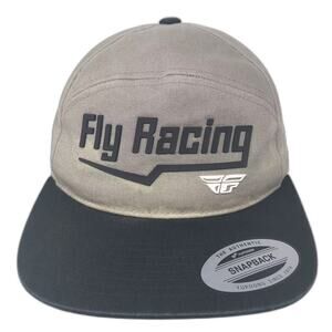 Fly Racing 5 Panel Snapback Hat Gray Black Flat Brim Yupoong OSFM Cotton Logo